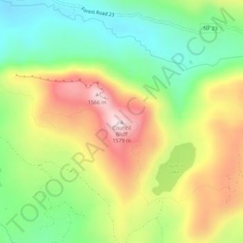 Mapa topográfico Council Bluff, altitud, relieve