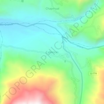 Mapa topográfico Callancas, altitud, relieve