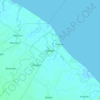 Mapa topográfico Naujan, altitud, relieve