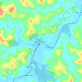 Mapa topográfico Anchayacu, altitud, relieve
