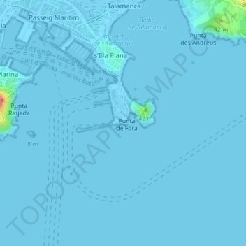 Mapa topográfico Far de Botafoc, altitud, relieve