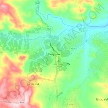 Mapa topográfico Hazyview, altitud, relieve