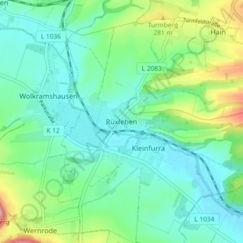 Mapa topográfico Rüxleben, altitud, relieve