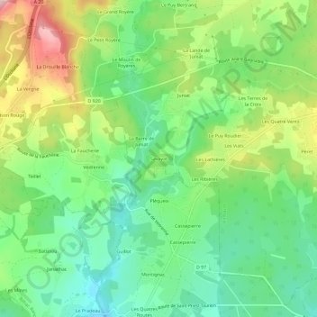 Mapa topográfico Savayat, altitud, relieve