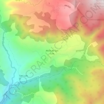 Mapa topográfico Altos de San Luis, altitud, relieve