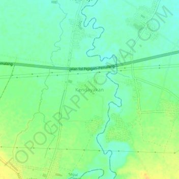 Mapa topográfico Kendayakan, altitud, relieve