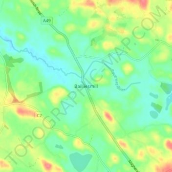 Mapa topográfico Bailliesmill, altitud, relieve
