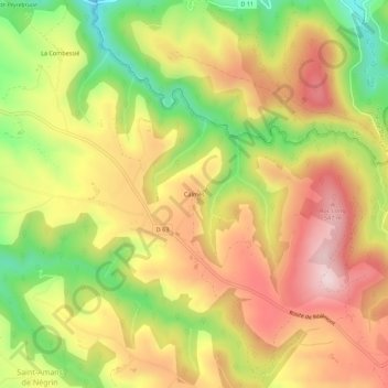 Mapa topográfico Calmès, altitud, relieve