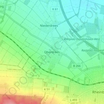 Mapa topográfico Oberdrees, altitud, relieve