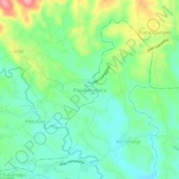 Mapa topográfico Pusakanagara, altitud, relieve