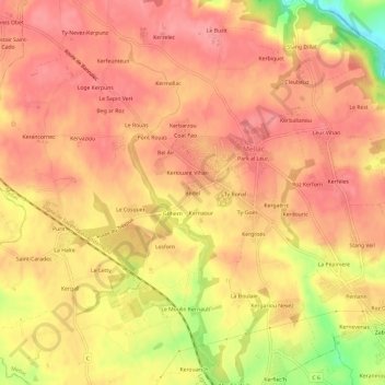 Mapa topográfico Bodel, altitud, relieve