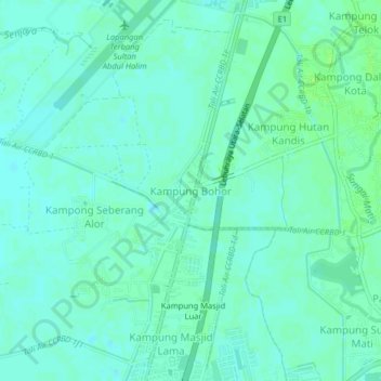 Mapa topográfico Kampung Bohor, altitud, relieve