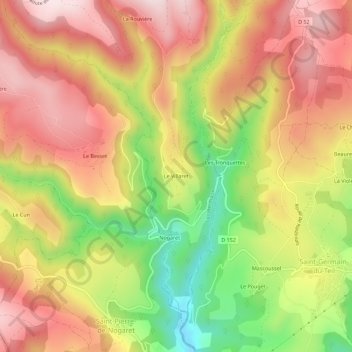 Mapa topográfico Le Villaret, altitud, relieve
