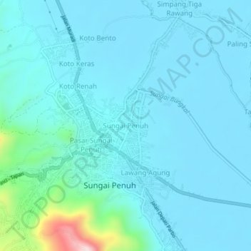 Mapa topográfico Sungai Penuh, altitud, relieve