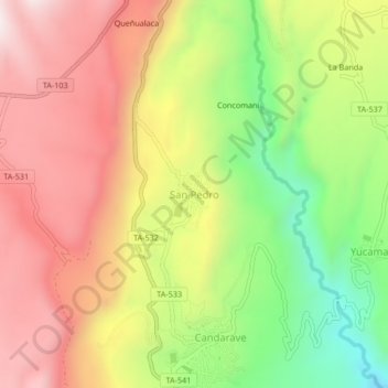 Mapa topográfico San Pedro, altitud, relieve
