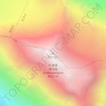 Mapa topográfico 希夏邦马峰, altitud, relieve