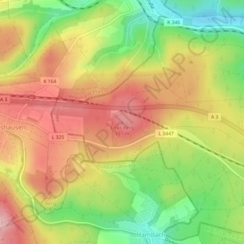 Mapa topográfico Elzer Berg, altitud, relieve