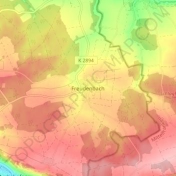 Mapa topográfico Freudenbach, altitud, relieve