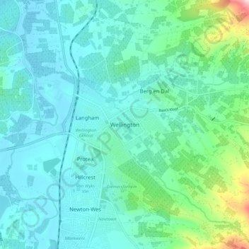 Mapa topográfico Wellington, altitud, relieve