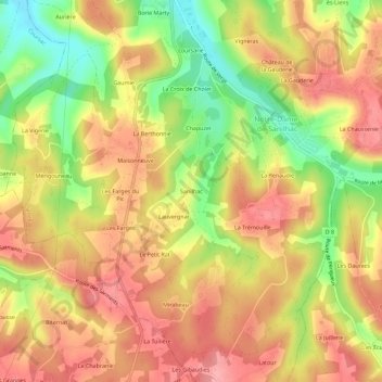 Mapa topográfico Sanilhac, altitud, relieve