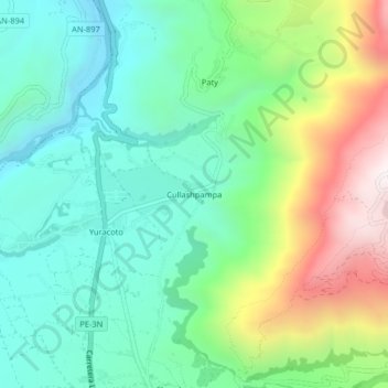 Mapa topográfico Cullashpampa, altitud, relieve