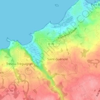 Mapa topográfico Kergadic, altitud, relieve