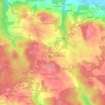 Mapa topográfico Penhér Boëdec, altitud, relieve