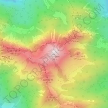 Mapa topográfico Hochgern, altitud, relieve