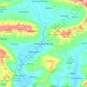 Mapa topográfico Karangsambung, altitud, relieve