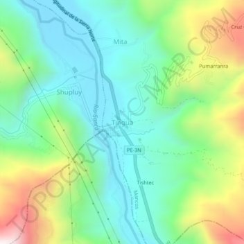 Mapa topográfico Tingua, altitud, relieve