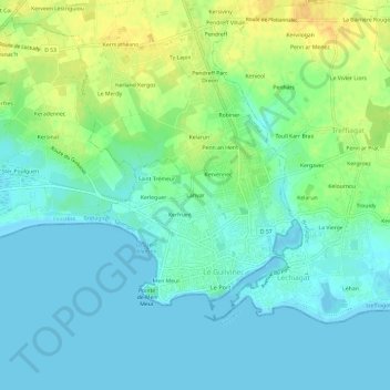 Mapa topográfico Lanvar, altitud, relieve