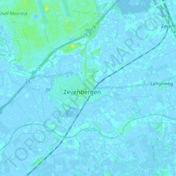 Mapa topográfico Zevenbergen, altitud, relieve