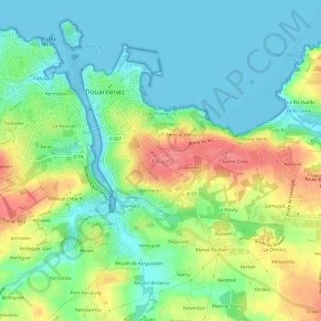 Mapa topográfico Ploaré, altitud, relieve