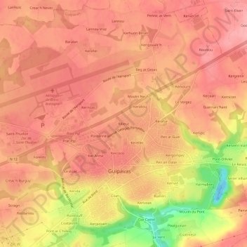 Mapa topográfico Ribeuz, altitud, relieve