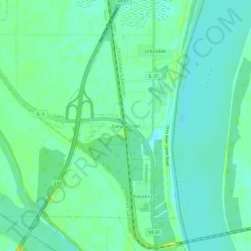 Mapa topográfico Cairo Junction, altitud, relieve