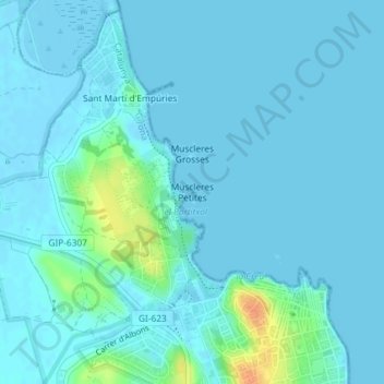 Mapa topográfico Muscleres Petites, altitud, relieve