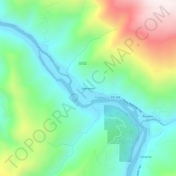 Mapa topográfico Johnsons, altitud, relieve