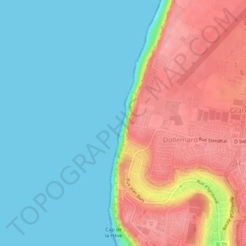 Mapa topográfico Plage de St Adresse, altitud, relieve