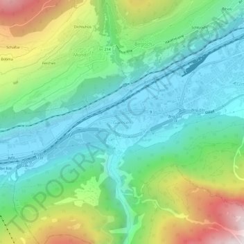 Mapa topográfico Gamsen, altitud, relieve