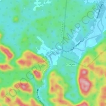 Mapa topográfico Binaloan, altitud, relieve