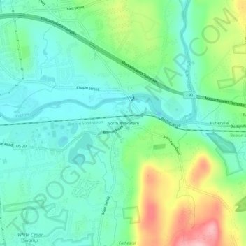 Mapa topográfico North Wilbraham, altitud, relieve