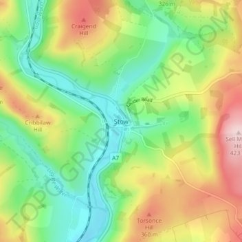 Mapa topográfico Stow, altitud, relieve