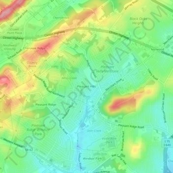 Mapa topográfico Pleasant Hills, altitud, relieve