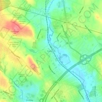 Mapa topográfico Rosemont, altitud, relieve