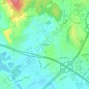 Mapa topográfico South Foxboro, altitud, relieve