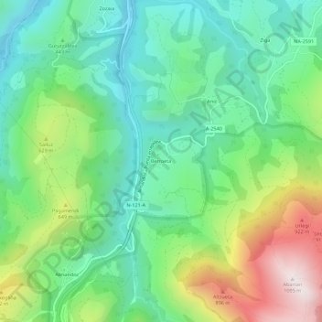 Mapa topográfico Berroeta, altitud, relieve