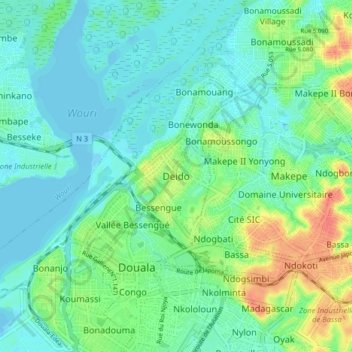 Mapa topográfico Deido, altitud, relieve
