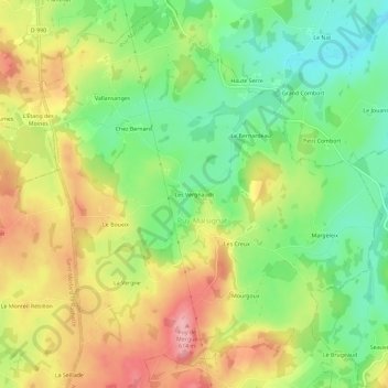 Mapa topográfico Les Vergnauds, altitud, relieve