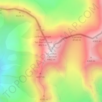 Mapa topográfico Suatisi, altitud, relieve