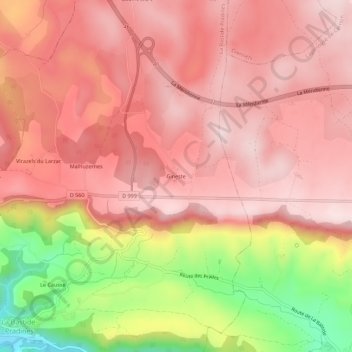 Mapa topográfico Gineste, altitud, relieve